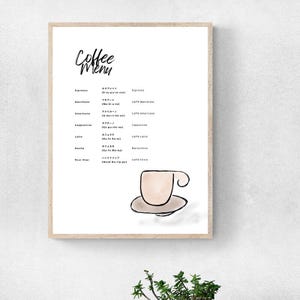 Arte de parede digital minimalista: menu de café multilíngue para amantes de café e estudantes de idiomas [formato PDF/JPEG]