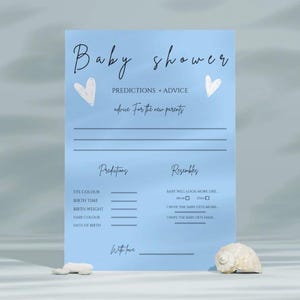 Baby shower bleu jeu de cartes prédictif pour bébé - modifiable