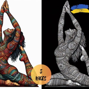 Yoga 8 coloring pages. A beautiful coloring book for children and adults. Instant download for printable PDF