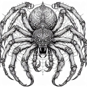 Beautiful Coloring Book, 2 Page Fantasy spider Adult  Coloring Book for Kids and Adults, Instant Download, Printable JPEG, spider