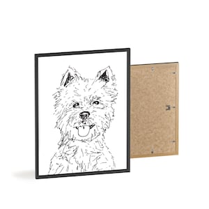 Framed Westie Poster Hand-Drawn Dog Art, Black and White Wall Print, Multiple Sizes, West Highland Terrier Decor, Framed Dog Print, Designer