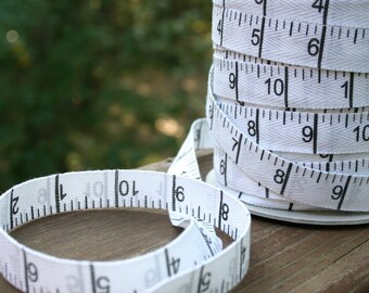 Cotton Twill MEASURING TAPE Ruler Ribbon Double Sided White 5/8 inch  - 3 yards