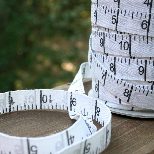 Cotton Twill MEASURING TAPE Ruler Ribbon Double Sided White 5/8 inch  - 3 yards