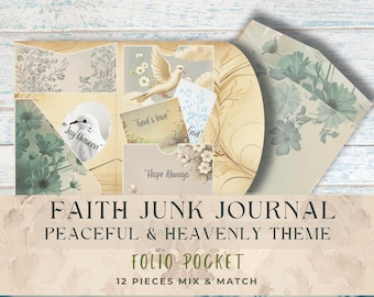 Vintage Faith Junk Journal Pocket Folio | Christian Journal Folio with Faith-Themed Ephemera | Printable Scripture Journaling Kit
