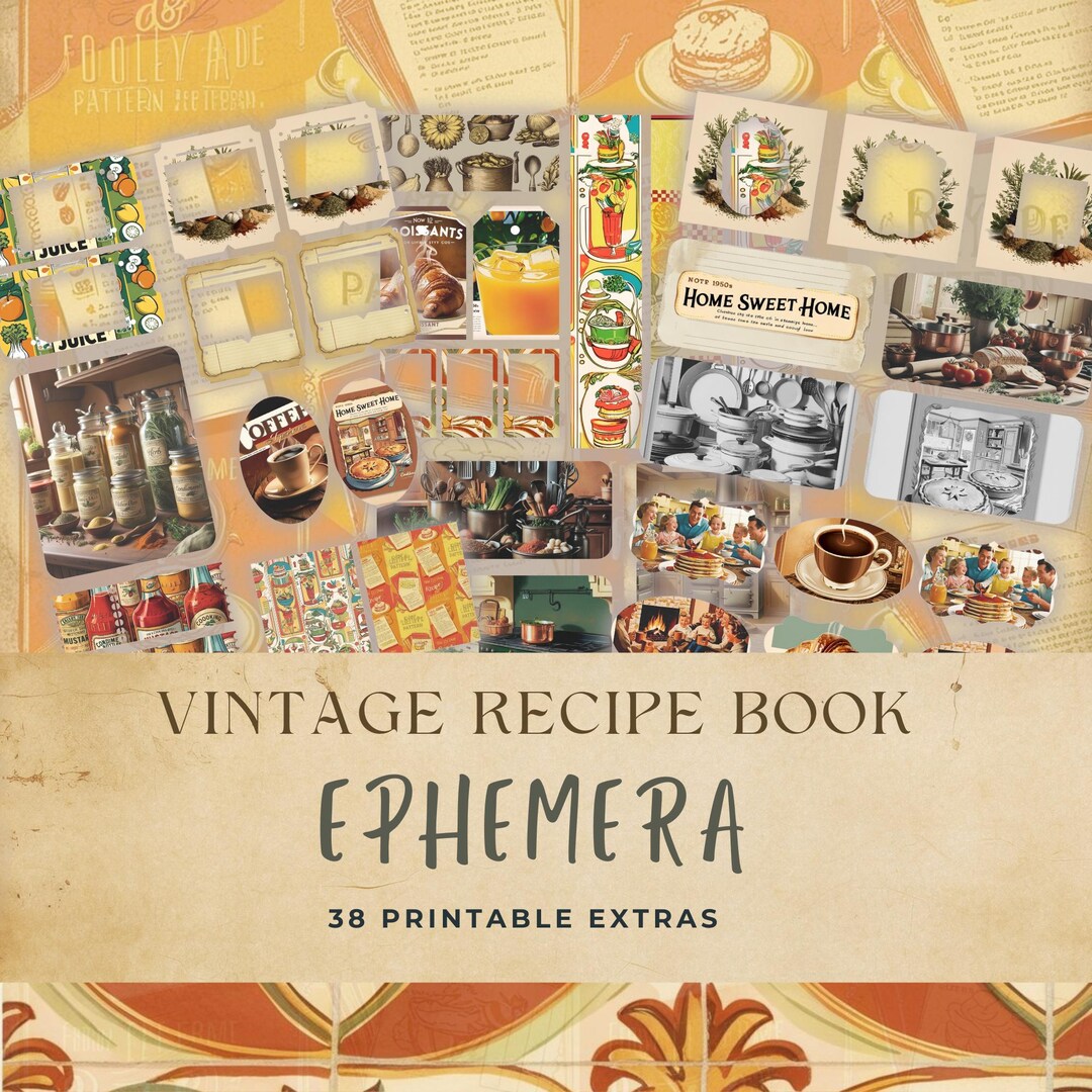 Vintage Recipe Book Junk Journal Ephemera - Retro Kitchen Printable ...