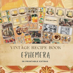 Vintage Recipe Book Junk Journal Ephemera - Retro Kitchen Printable Extras for Scrapbooking, DIY Crafts, Collage, Recipe Journals