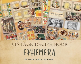 Vintage Recipe Book Junk Journal Ephemera - Retro Kitchen Printable Extras for Scrapbooking, DIY Crafts, Collage, Recipe Journals