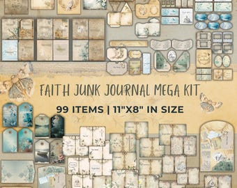 Faith Junk Journal Kit 99 Printable Pages | Vintage Christian Ephemera | Bible Journaling Supplies | Scrapbooking | 11"x8" Pages