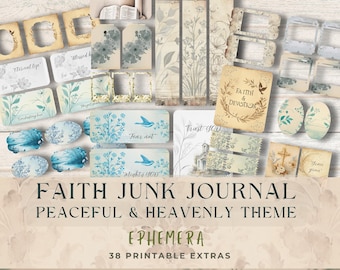 Faith Junk Journal Ephemera Set | Vintage Inspired Christian Printables | Heavenly Peaceful Theme | Bible Verses, Spiritual Scrapbooking Kit
