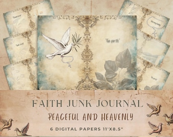 Glaube Junk Journal Seiten | Friedliche & himmlische Digitale Papiere | Taube und Schrift Journaling Kit | Vintage christliche druckbare Designs