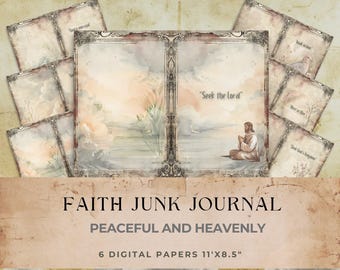 Faith Junk Journal Pages, Printable Christian Journal Kit, Bible Verse Digital Paper, Vintage Religious Scrapbook, Prayer Journal Sheets