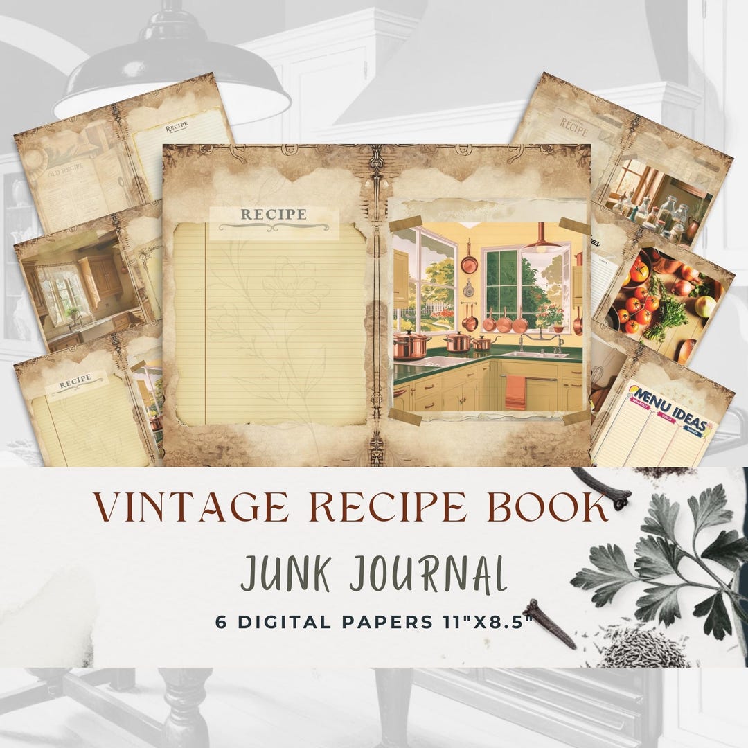 Vintage Recipe Book Junk Journal Pages - Digital Kitchen Ephemera for ...