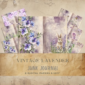 Lavendel bloementuin thema ongewenste dagboek vintage op de natuur geïnspireerde binnenpagina's digitale papiervoorraad paarse bloemen oude gerecyclede stijl