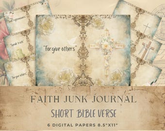 Vintage Faith Junk Journal Seiten mit kurzen Bibelversen, inspirierenden christlichen druckbaren, religiösen Sammelalben, Bibelstellen