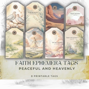 Faith Junk Journal Tags, Printable Christian Ephemera, Bible Verse Gift Tags, Religious Scrapbook Embellishments, Vintage Scripture Labels