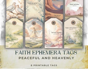 Faith Junk Journal Tags, Printable Christian Ephemera, Bible Verse Gift Tags, Religious Scrapbook Embellishments, Vintage Scripture Labels