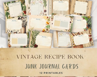 Tarjetas de diario basura con recetas antiguas / Tarjetas de recetas de cocina retro / Efímeras de álbum de recortes y libros de cocina antiguos imprimibles / Diario de recetas único
