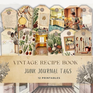 Etiquetas de diario basura con recetas antiguas / Etiquetas de diario con recetas antiguas / Etiquetas de cocina antiguas / Etiquetas de recetas nostálgicas / Etiquetas imprimibles