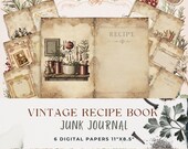 Vintage Recipe Book Junk Journal Pages | Printable Kitchen Recipe Digital Kit | Rustic Cookbook Scrapbook Ephemera for Crafting