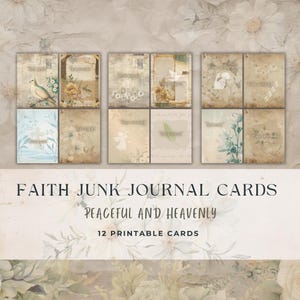 Faith Junk Journal Card Set | Vintage Christian Ephemera with Bible Verses | Faith Quote & Floral Art for Scrapbooking Craft | Inspirational