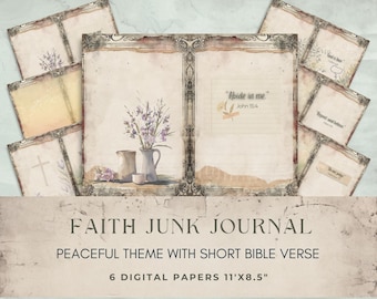 Faith Junk Journal Pages, Printable Bible Verse Digital Paper, Christian Junk Journal Kit, Vintage Religious Scrapbook, Prayer Journal Sheet