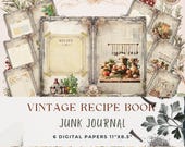 Vintage Recipe Book Junk Journal Pages | Digital Recipe Sheets | Rustic Kitchen Printables | Shabby Chic Cookbook Ephemera
