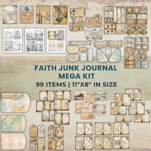 Faith Junk Journal Mega Kit, 99 Printable Pages, Vintage Christian Ephemera, Bible Journaling Kit, Scripture Junk Journal, Digital Download