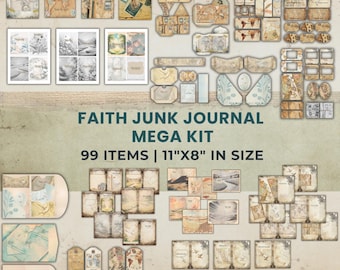Faith Junk Journal Mega Kit, 99 Printable Pages, Vintage Christian Ephemera, Bible Journaling Kit, Scripture Junk Journal, Digital Download