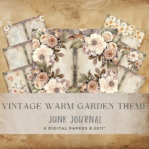 Botanisches Garten-Thema Junk-Journal Vintage Warme florale und von der Natur inspirierte Innenseiten Digitale alte Papierversorgung Neutrale Blume