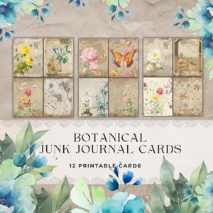 Botanical Junk Journal Cards, Vintage Printable Ephemera, Floral Journal Inserts, Digital Paper for Scrapbooking, DIY Craft Supplies