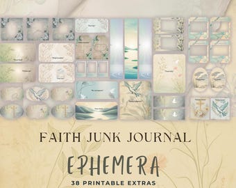 Glaube Junk Journal Ephemera | Friedliche und himmlische digitale Printables | Schrift und Vintage Faith-Based Crafting Verzierungen
