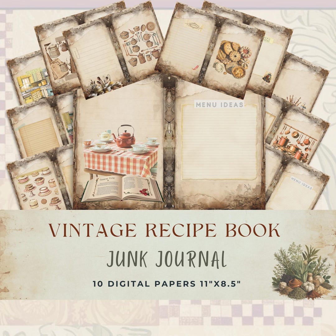 Vintage Recipe Book Junk Journal Pages, Printable Cooking Journal ...