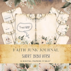 Faith Junk Journal Pages | Printable Bible Verse Decor | Christian Scrapbook Ephemera | Vintage Religious Art | Prayer Journal Inserts