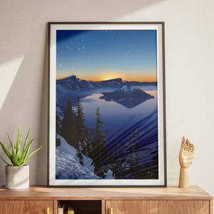 Oregon Crater Lake National Park | Vintage Travel Poster | MidCentury Abstract Modern Nature Art | National Park Print | Wall Art Decor