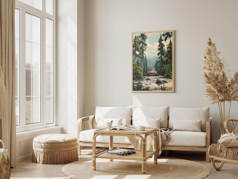 Orange Rivian Forest Park Print Vintage Travel Poster Midcentury