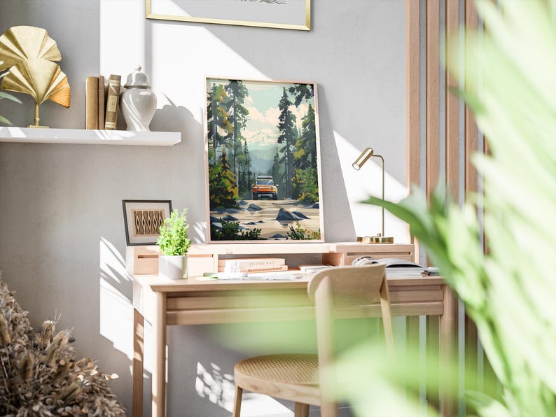 Orange Rivian Forest Park Print Vintage Travel Poster Midcentury