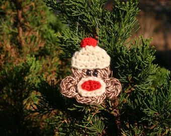 CROCHET PATTERN - Sock Monkey Applique --- Use as  Brooch/ Ornament/ Barrette