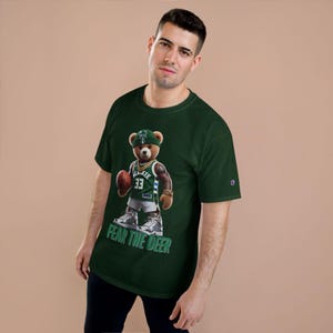 Milwaukee Bucks Champion Bear T-Shirt - Perfect for Basketball Fans, Basketball T-Shirt, Sports Tee, Athletic Shirt, NBA Fan Apparel, Team