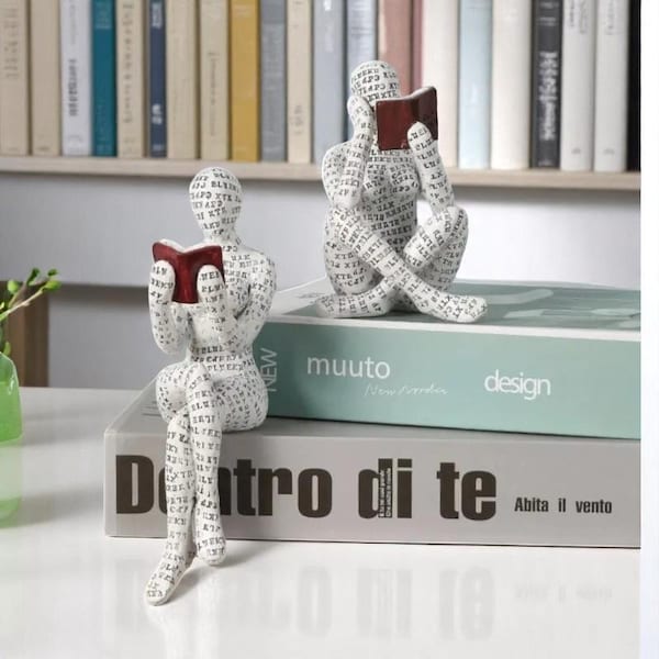 Woman Reading Figurine – Book Lover Gift, Shelf Decor, Bookworm Ornament, Desk Statue, Gift for Her, Housewarming, Reading Sculpture