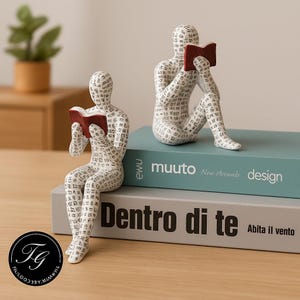 Woman Reading Figurine ,Book figure desk decoration, Book People, Book Shelf Ornaments , Book Worm Gift, Housewarming Gifts