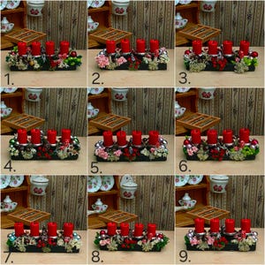 Arreglo de Adviento en miniatura para casa de muñecas 1:12 Corona de Adviento navideña Vela navideña para casa de muñecas Adviento Papá Noel navideño en miniatura para casa de muñecas