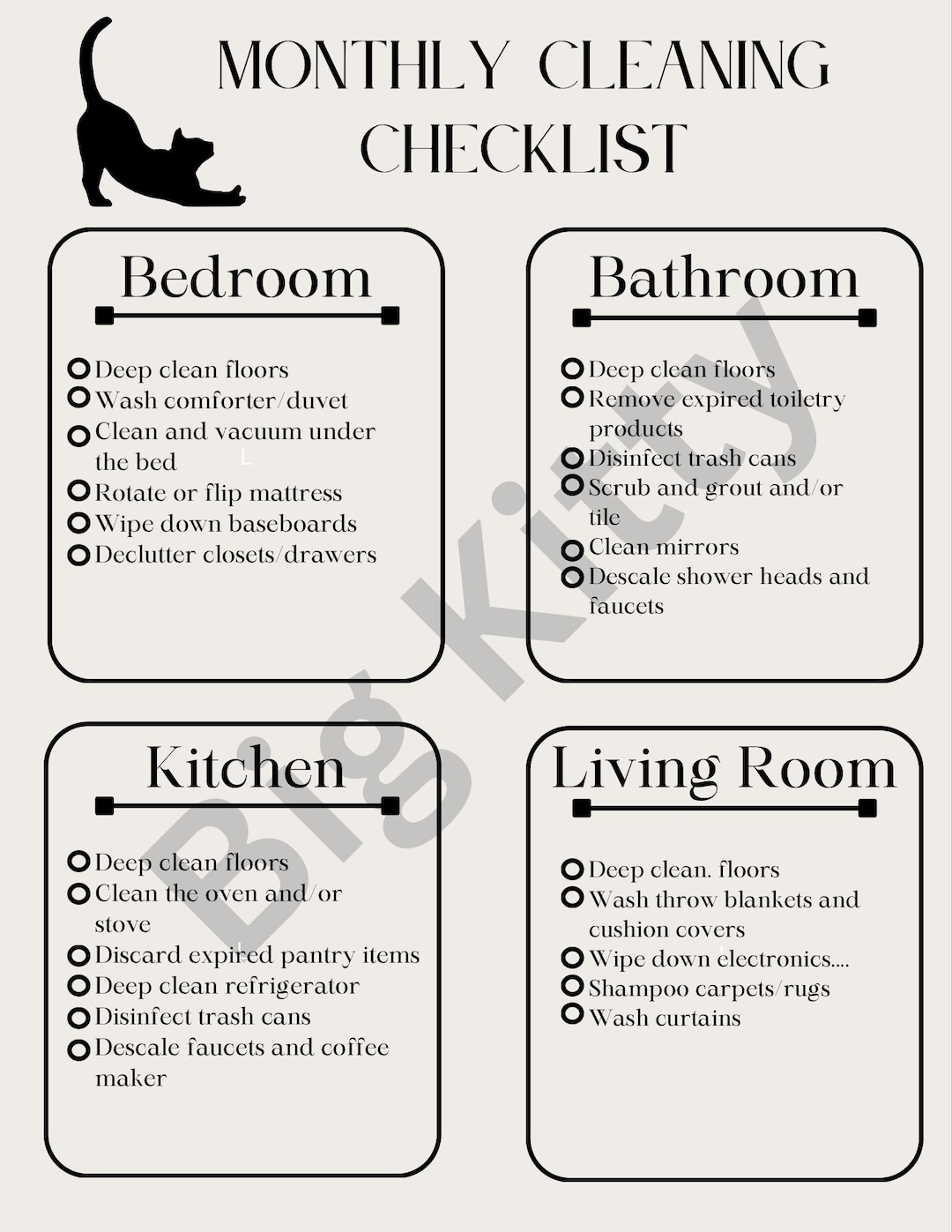 Printable Monthly/weekly Cleaning Checklist - Etsy
