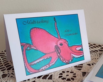 4 Pack Of Cards - 5x7, rectangle - Multitasking Like A M@therF@cker Pink Octopus