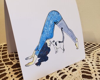 4 Pack of Cards-  5.5x5.5", Square - Downward Facing Cat