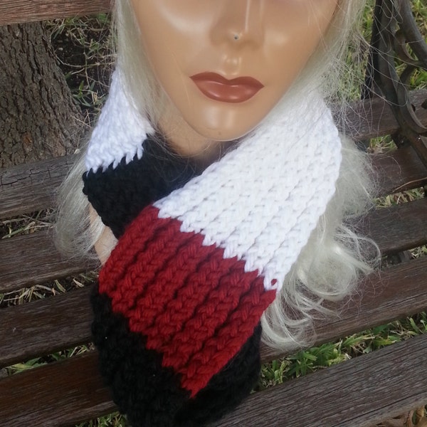 Black White Red Color Block Cowl Circle Scarf - OOAK MWL by an EtsyMom