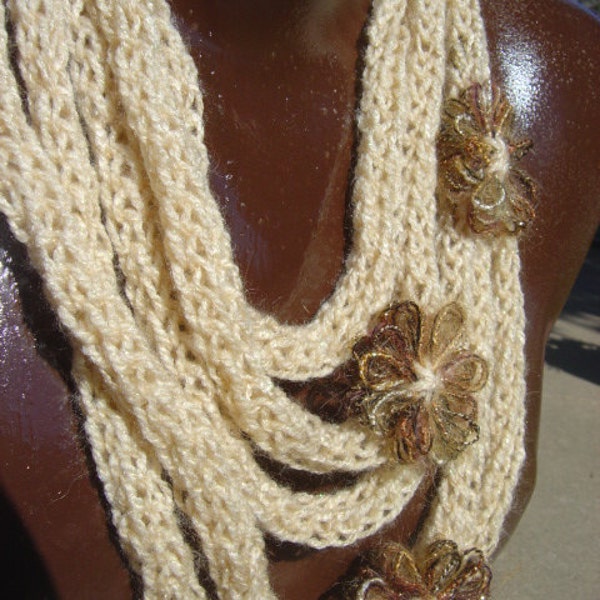 Sparkly Bone Necklace Scarf with Mohair Flower Accents - OOAK MWL by an EtsyMom