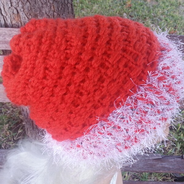 Orange White Black Ski Toboggan Slouch Cap Beanie Leukemia & Kidney Cancer Awareness Color - OOAK MWL from an EtsyMom