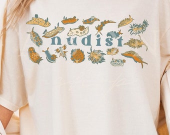 Nudist Nudibranch Cotton T-shirt | Sea Slug Pattern Tee | Scuba Diver Gift