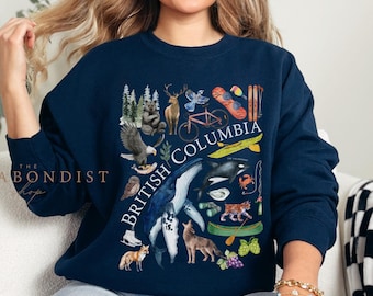 Sudadera de Columbia Británica / Vida Silvestre en Acuarela / Cuello Redondo PNW