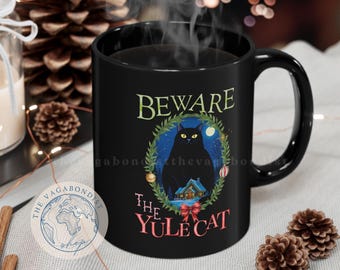 Yule Cat Christmas Mug | Icelandic Jólakötturinn | Pagan Winter Solstice Art